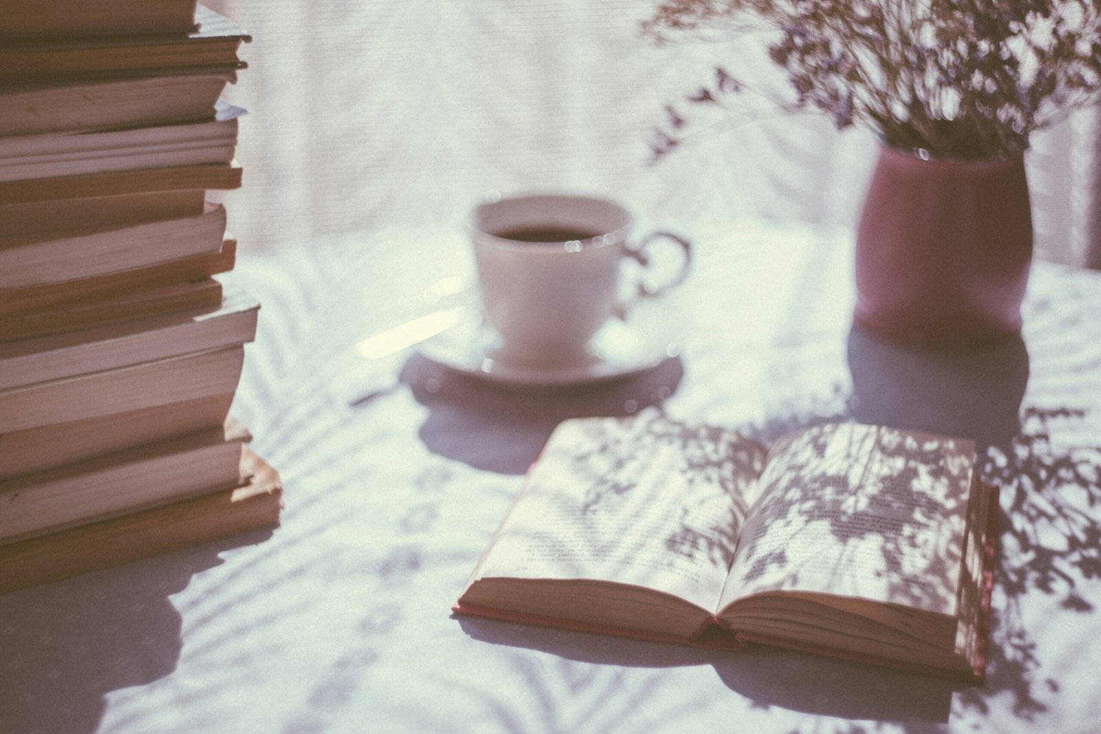 A peaceful scene of book by a window, giving the ideia of slow living